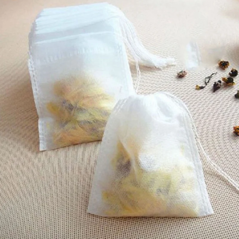 

Tea Bags 100Pcs/Lot Empty Scented Drawstring Pouch Bag Seal Filter Cook Herb Spice Loose Coffee Pouches Tools