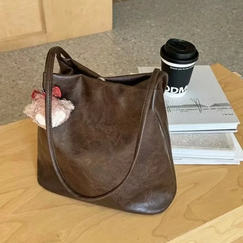 Простая Коричневая Сумка-тоут для женщин новинка 2024 вместительные сумки на плечо