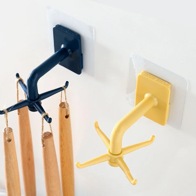 

1pc 360 Degrees Rotated Kitchen Hooks Self Adhesive 4 Hooks Wall Door Hook Handbag Clothes Ties Bag Home Hanging Rack