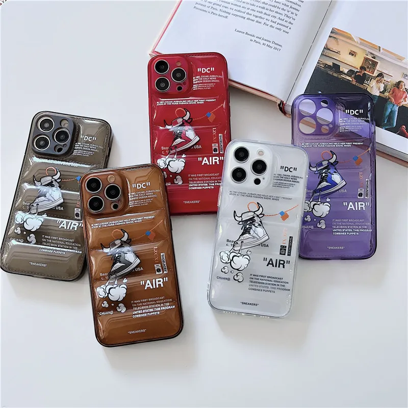 

Purple Luxury Down Jacket SNEAKERS shoelace label case for iphone 14 13 12 11 Pro Max X XR XS Ox Horn sports shoes clear cover