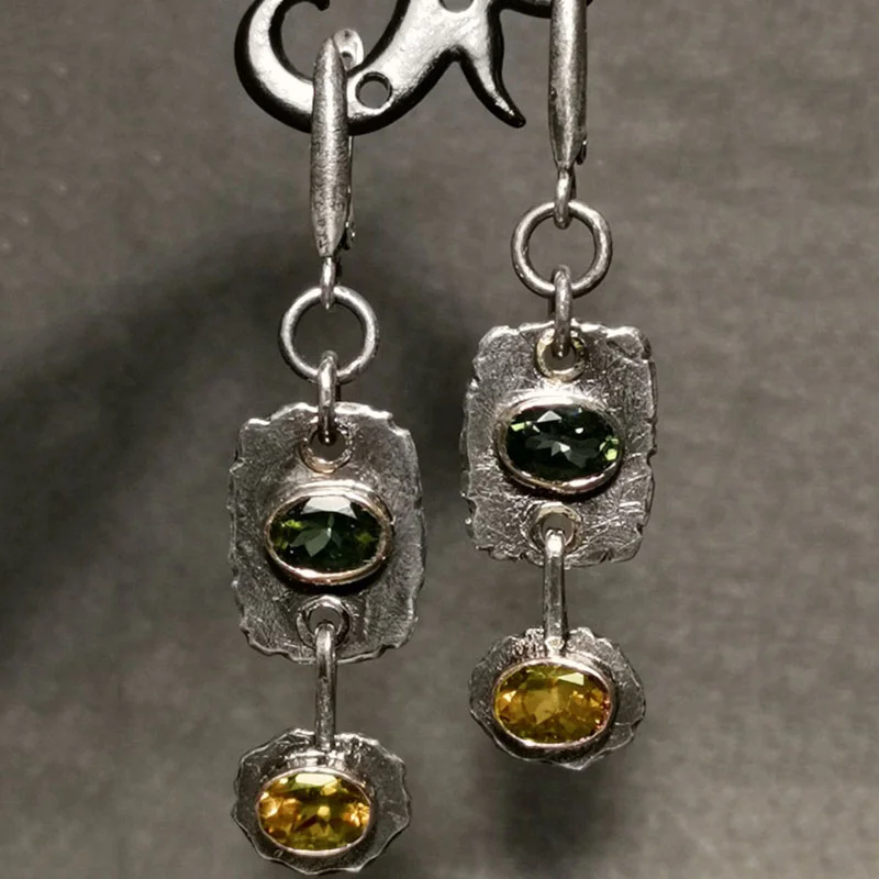 

Latest Square Oval Metal Green Orange Earrings Vintage Jewelry Champagne Crystal Stone Women Dangle Earrings Gift