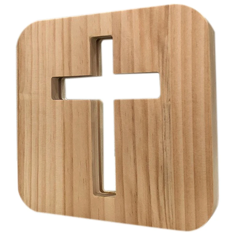 

HOT SALE 4X 3D LED Lamp Night Light USB Desk Table Lamps Christianity Crucifix Crafts For Gift Home Decoration Wooden Cross