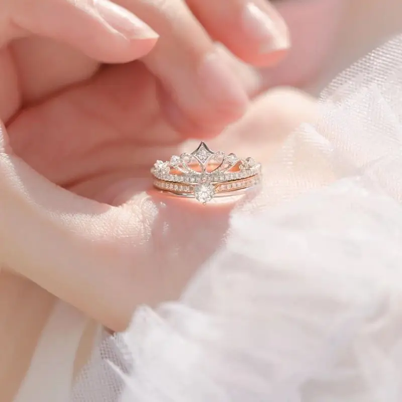Girl  Crown Princess Zircon ,Women's Ring  ,Romantic Wedding Jewelry Pink Sweet Finger Lover Gift
