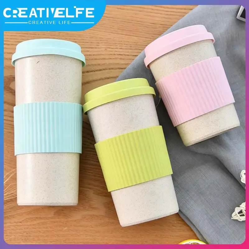 

Rice Husk Fiber With Lid Casual Cup Mug Matching Long Stick Wheat Fiber Water Cup Wheat Fiber Personalized Creative Cup Portable
