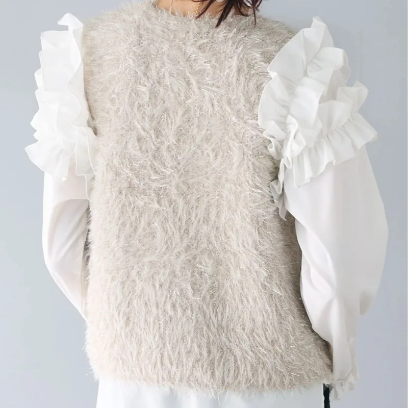 Осень-зима вязаный жилет с бисером женская верхняя одежда корейская мода