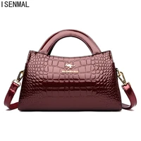 women luxury pantent leather messenger bags crocodile female crossbody shoulder hand bags high quality ladies tote handbags