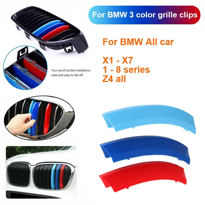 

3pcs For BMW E90 F10 F11 E53 E70 E71 E84 F48 F15 F16 E87 E81 F30 F34 G20 E46 E60 E39 G30 M Performance ABS Racing Grille Clip