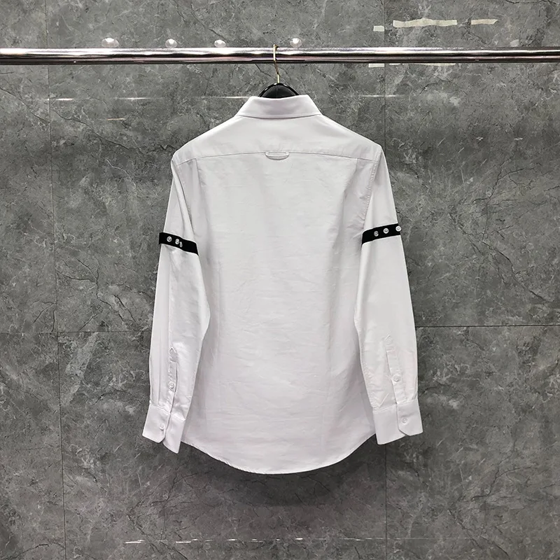 TB Shirt Men's Turn-down Collar Shirt Oxford Long-sleeved Formal White Shirt Shirt Cotton Striped Button Decoration Shirts