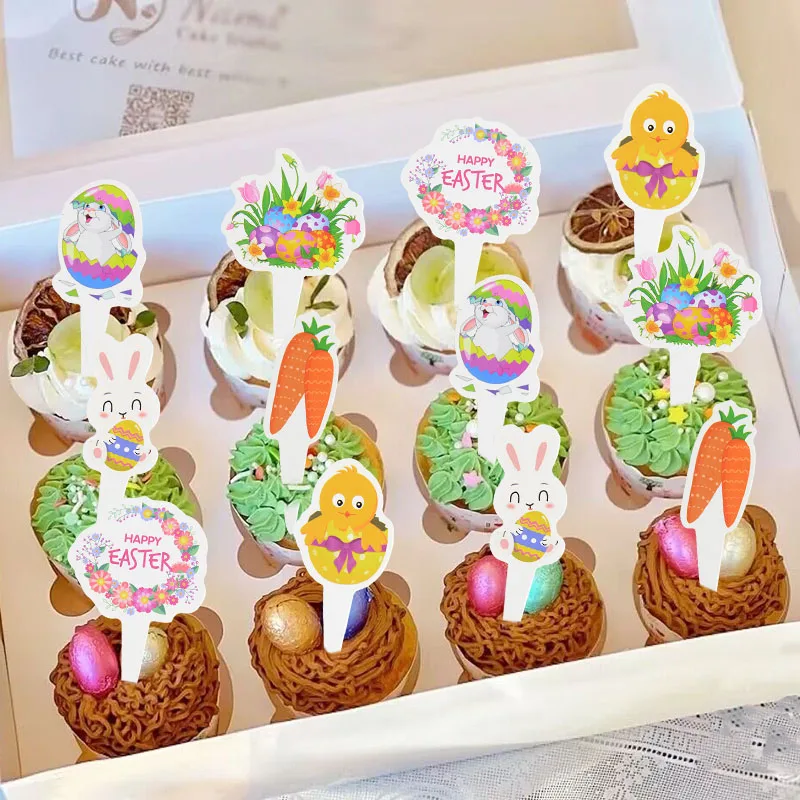 

12Pcs Happy Easster Cupcake Toppers Rabbit Carrot Chick Egg Cake Picks for Easter Party Favor Kids Birthday Decoration Supplies