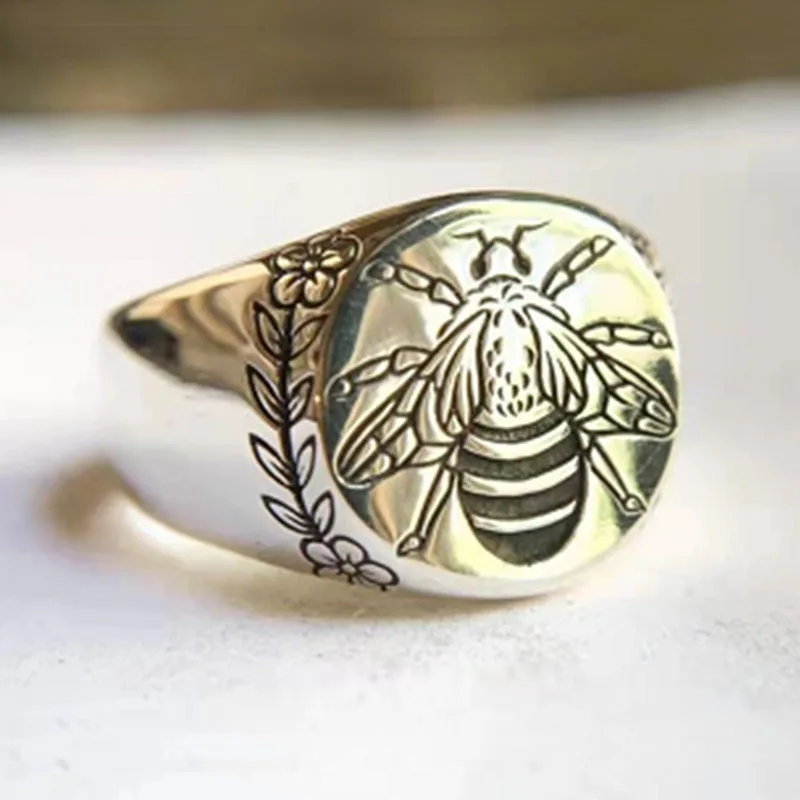 

Модное Открытое кольцо в стиле ретро с резной Пчелой, регулируемое кольцо, обручальное кольцо, ювелирное изделие для женщин на годовщину ил...