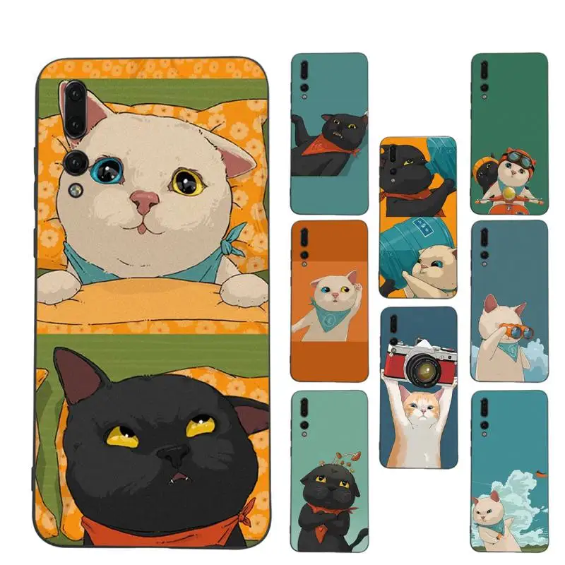 

Cute Cartoon Cats Phone Case For Huawei P 8 9 10 20 30 40 50 Pro Lite Psmart Honor 10 lite 70 Mate 20lite