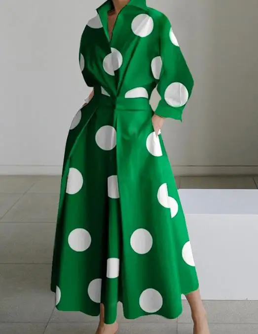 

Women's 2023 New Fashion Autumn/winter Hot Sale Pocket Casual Long Sleeve V-Neck Printed Dress