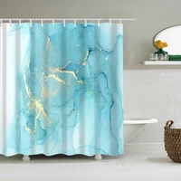 marble striped shower curtain blue gold simple design bathroom accessories decorative waterproof screen shower curtain with hook