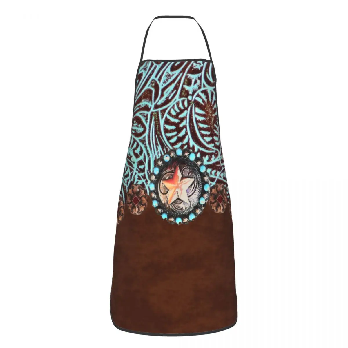 

Примитивный ковбойский Коричневый Бирюзовый кожаный нагрудник, фартук для женщин и мужчин, шеф-повара, кухня для готовки, кухня, винтажная т...