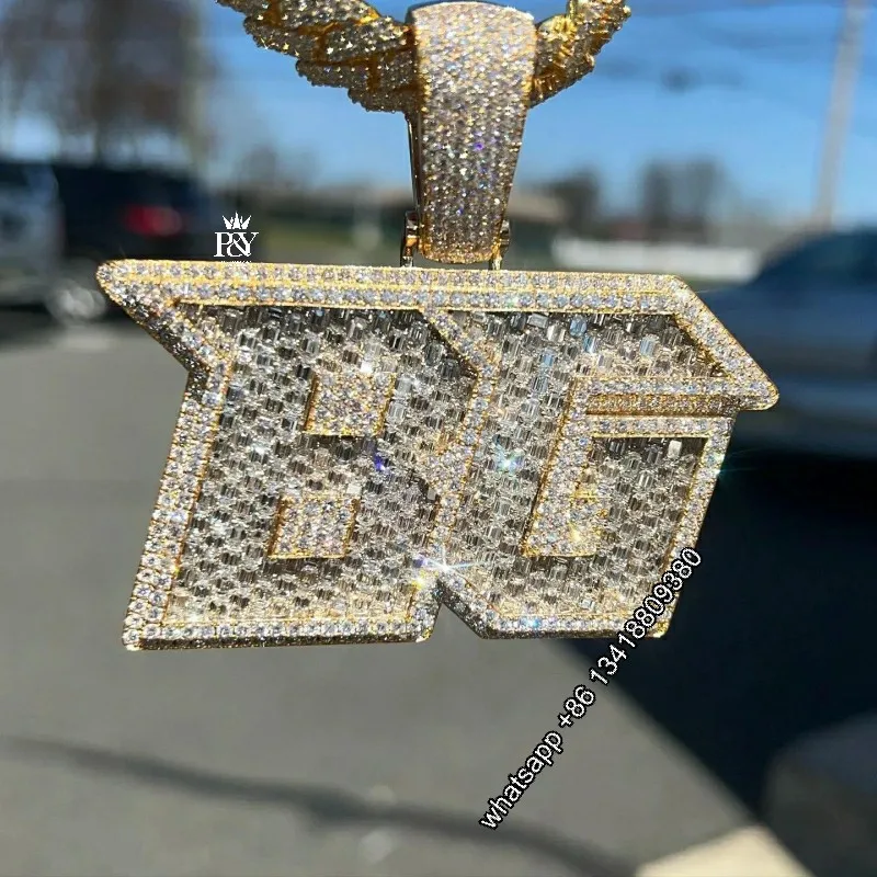 JEWE Custom Hip Hop Bust Down Rose Yellow Gold Plated Emerald Cut Vvs Moissanite Diamond Iced Out Pendant