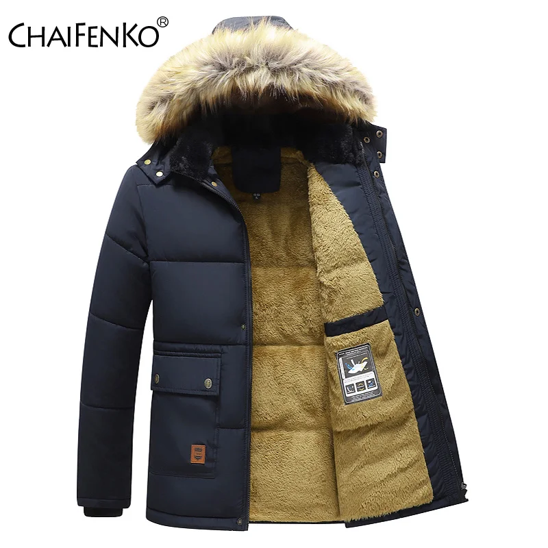 

Men 2023 Winter New Windproof Fleece Warm Thick Jacket Parkas Coat Men Fashion Hooded Fur Collar Jacket Classic Casual Parka Men
