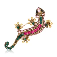 rhinestone lizard brooch colorful body green eye gecko brooches fashion jewelry animal style vintage pin gift