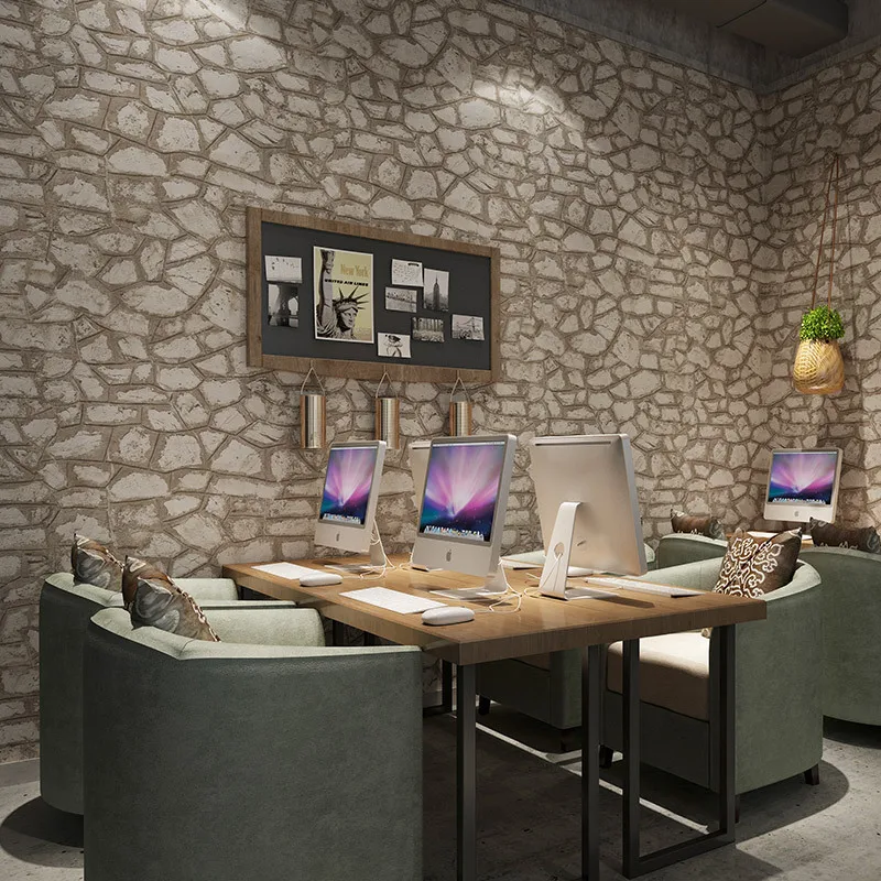 

3D three-dimensional retro brick stone stone stone culture stone industrial wind wallpaper clothing shop restaurant antique gray