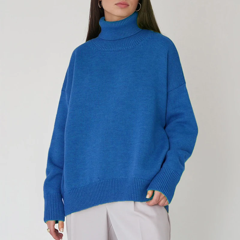 

Зимний плотный теплый женский свитер с высоким воротником, свободный Дамский Повседневный пуловер оверсайз с длинным рукавом, топы, вязаны...