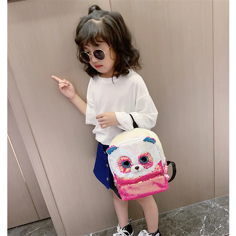 Sequin School Bag For Girls Panda Small Backpack Kids Kawayi Bags Mochilas Escolares Infantiles Daughter Gift Pink Blue 10.6inch