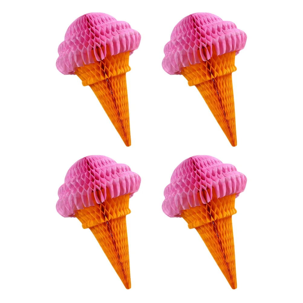 

4pcs Ice Cream Pendants Hanging Ice Cream Honeycomb Background Layout Adorn Decorative Pendants for Home