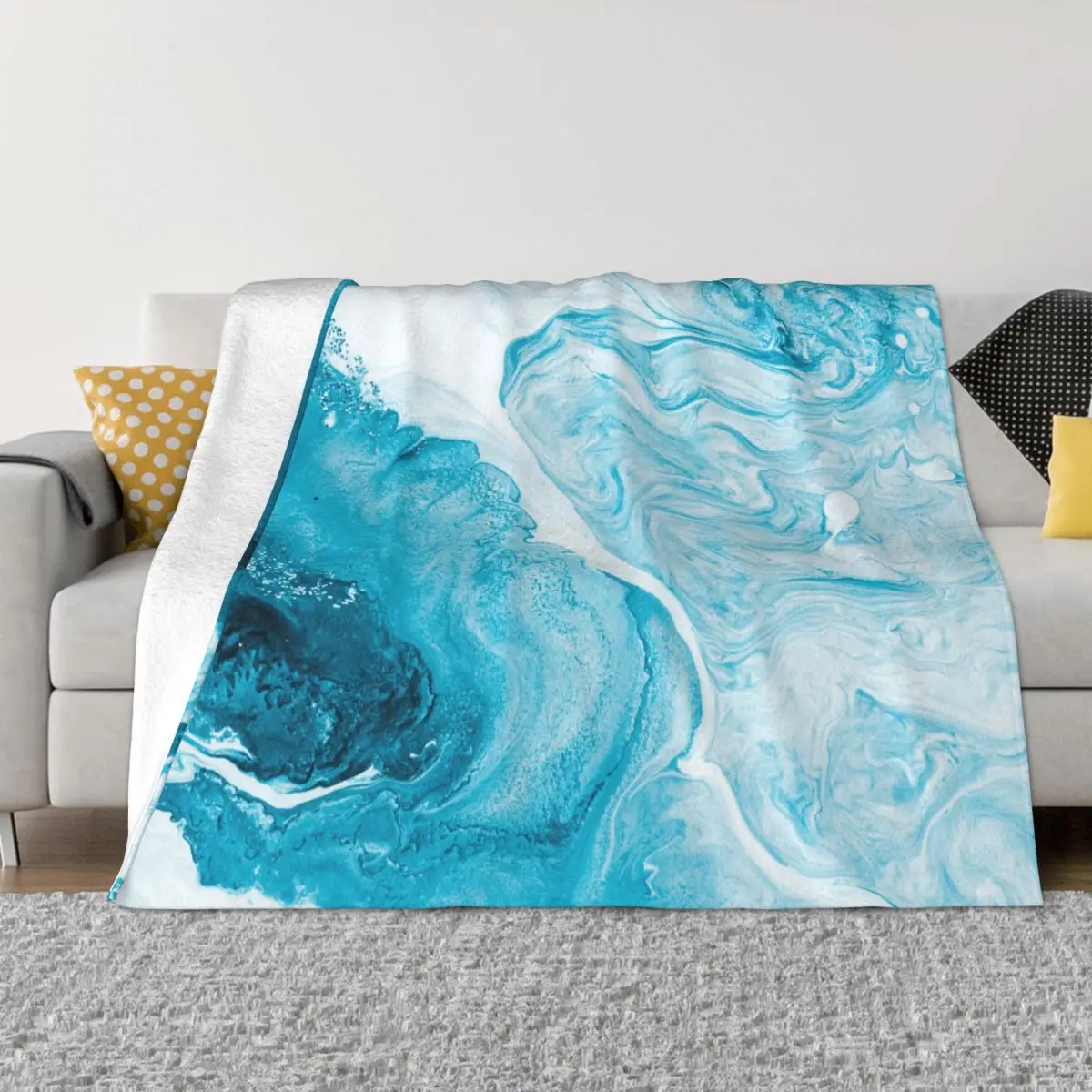 

Декоративное одеяло с абстрактной мраморной текстурой синего и серебряного цвета, Потрясающие подарки, одеяло для акриловой живописи с изображением океана, современное искусство