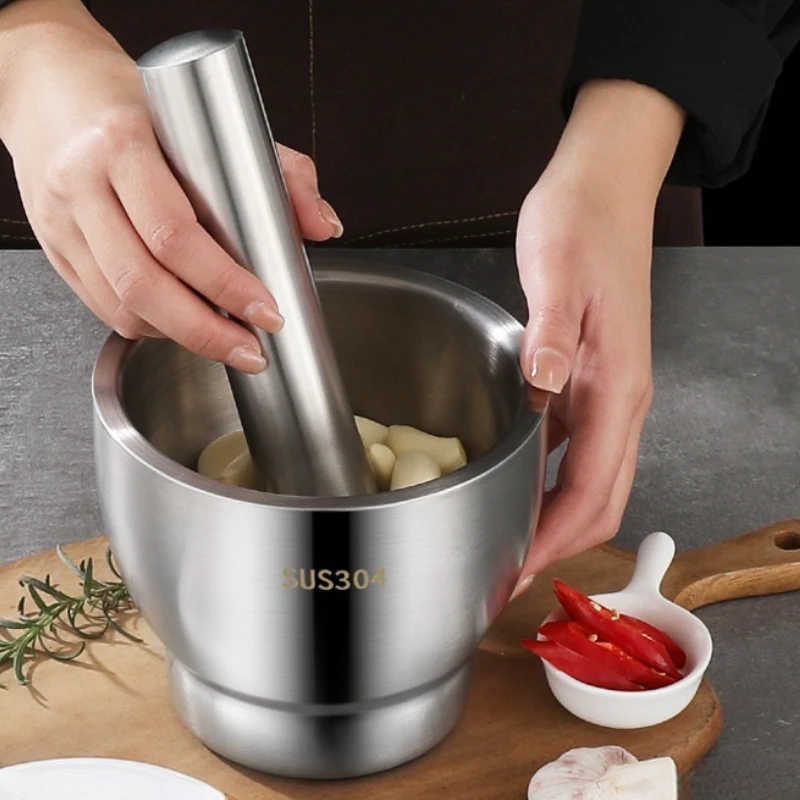 

304 Stainless Steel Garlic Masher Stone Mortar Household Mashing Pot Grinding Bowl To Nest Grinding Garlic Mortar Mortar Manual