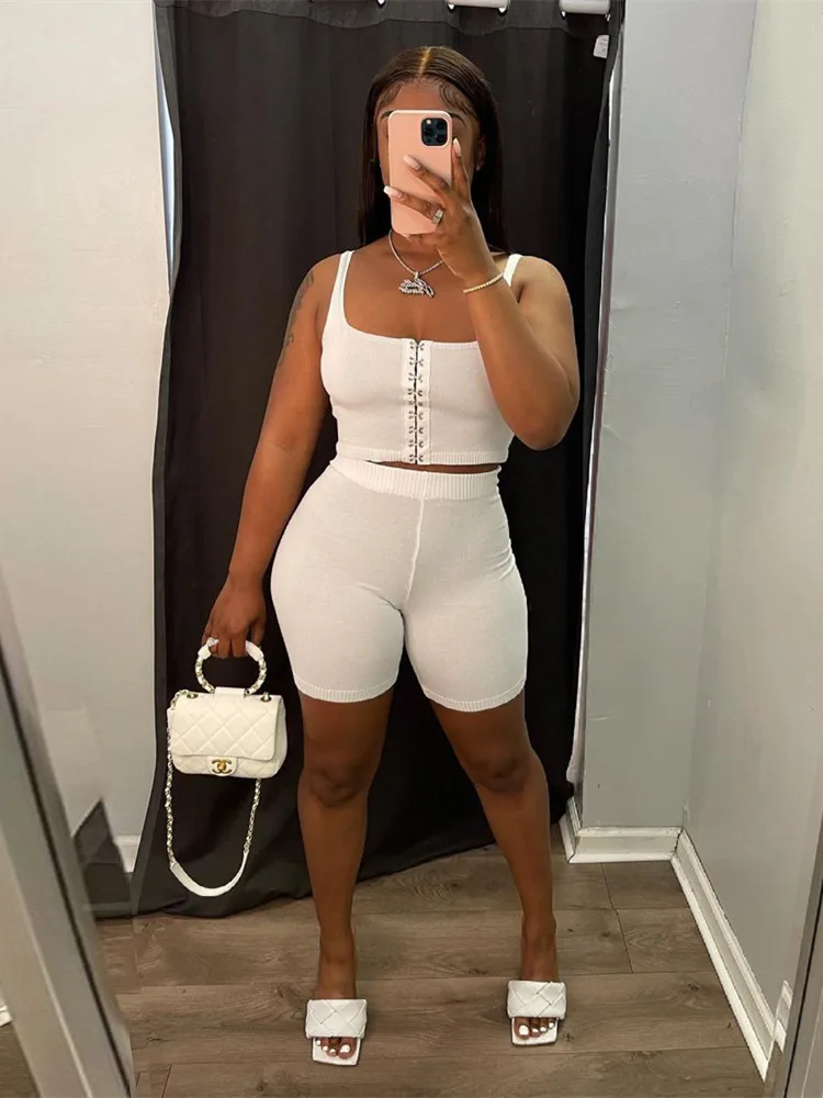 

Balogun Summer Casual Two 2 Piece Sets Womens Outifits 2022 Sleeveless Crop Top White Black Shorts Tracksuit Matching Sets
