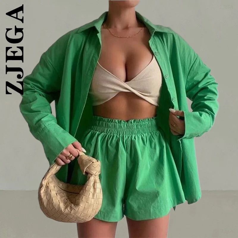 

Zjega Women Set New Retro Short Pants Ladies Stylish Cotton Two Piece Sets Casual Sportswear Basic Female Sweatsuits Women