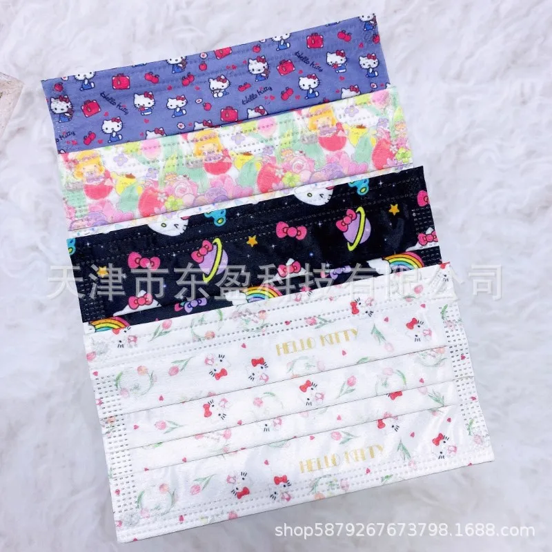 

50Pcs Kawaii Anime Hellokitty Kt Cat Sanrios Series Cute Print Mask Disposable Protective 3 Layers Facemask Cartoon Dust Mask