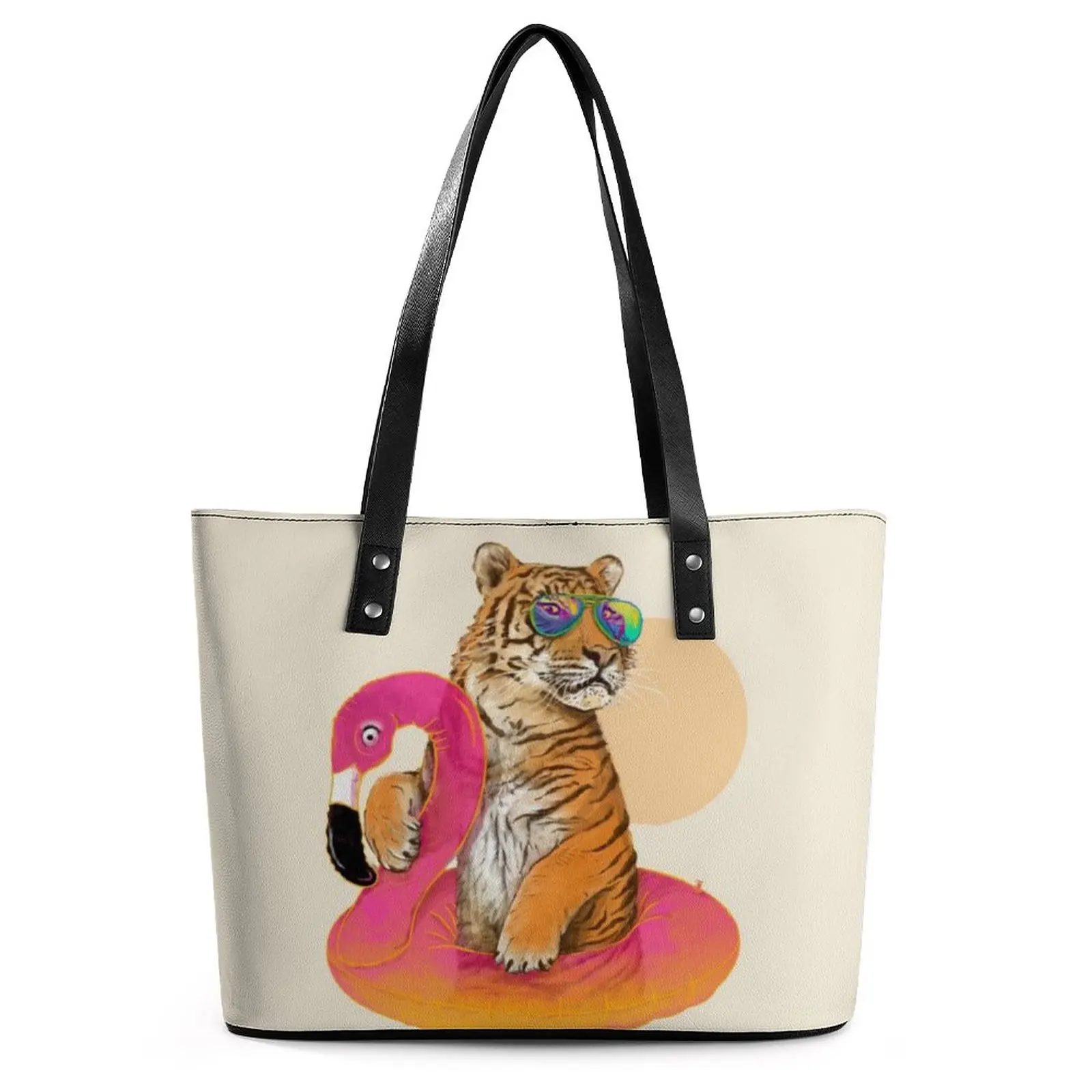 

Сумка-тоут Chillin женская с принтом фламинго и тигра, элегантный саквояж на плечо из искусственной кожи с застежкой-молнией, сумочка для работ...