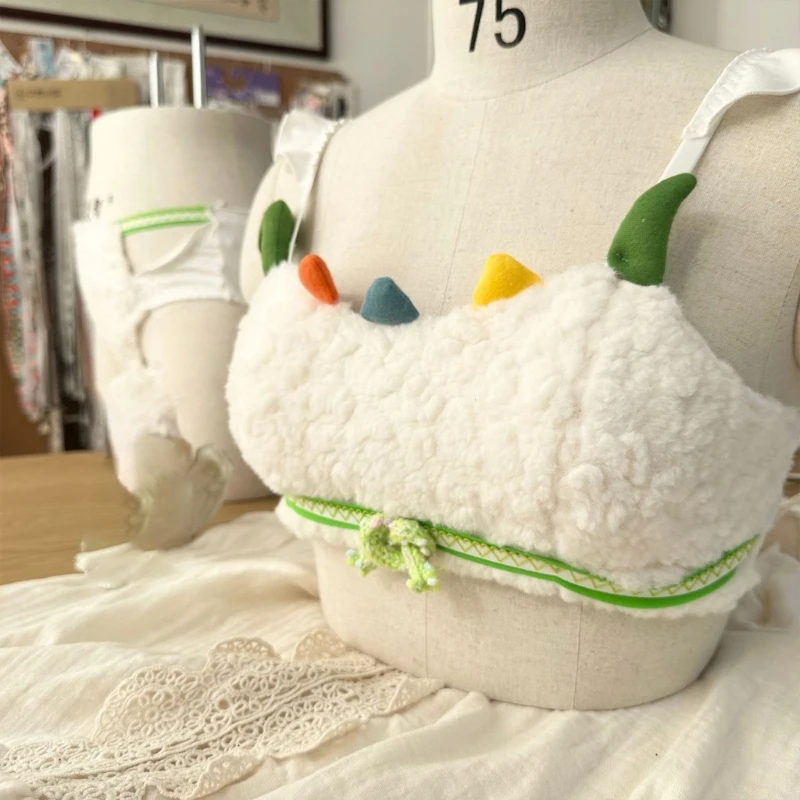 95AB женский милый маленький динозавр 2 шт. флисовый плюшевый бюстгальтер и трусики