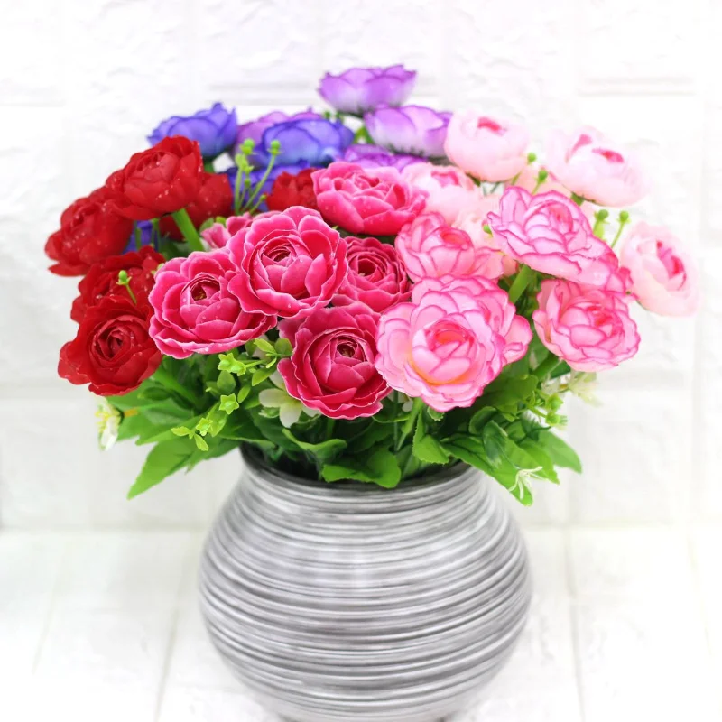 

Hot Selling Pink Silk Bouquet Artificial Flower 6 Big Head Bud Bride Wedding Home Decoration Artifi home Furnishing decoration