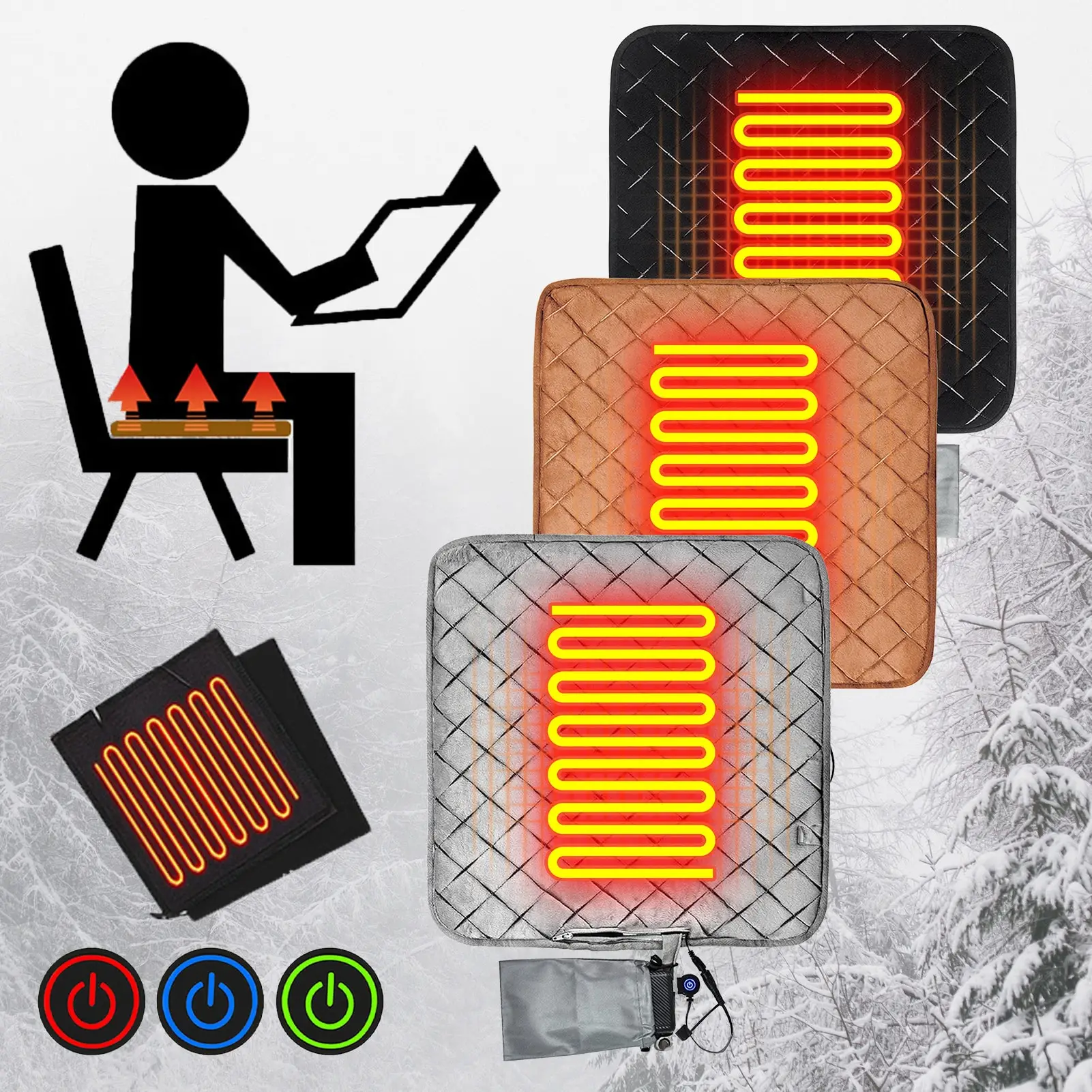 

Heated Seat Cushion Warm Seat Cushion with 3 Temperature Settings Rapid Heating Portable Heated Seat Cover for Hips 43.25*43.25c