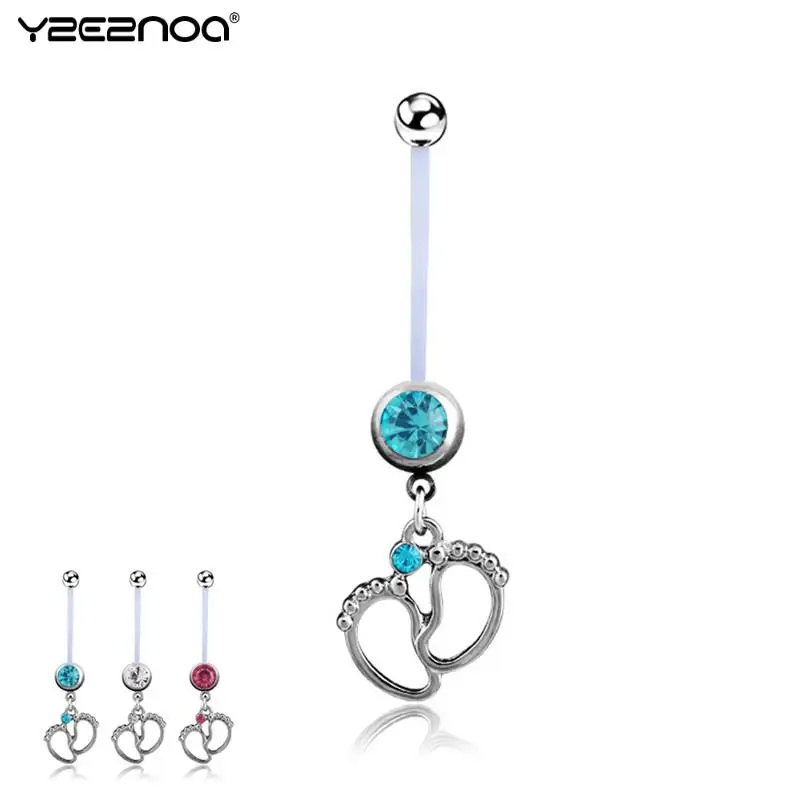 

1Pcs Women Maternity Baby Feet Navel Belly Button Rings Fashion Surgical Steel Dangle In Piercings Body Jewelry 3 Colors