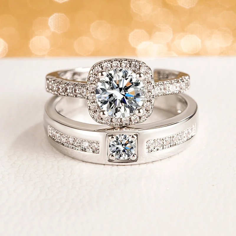 

Aesthetic Design Couples Rings Trendy Princess Four Claws Crystal Zircon Engagement Rings For Women Men Wedding Jewelry Gift