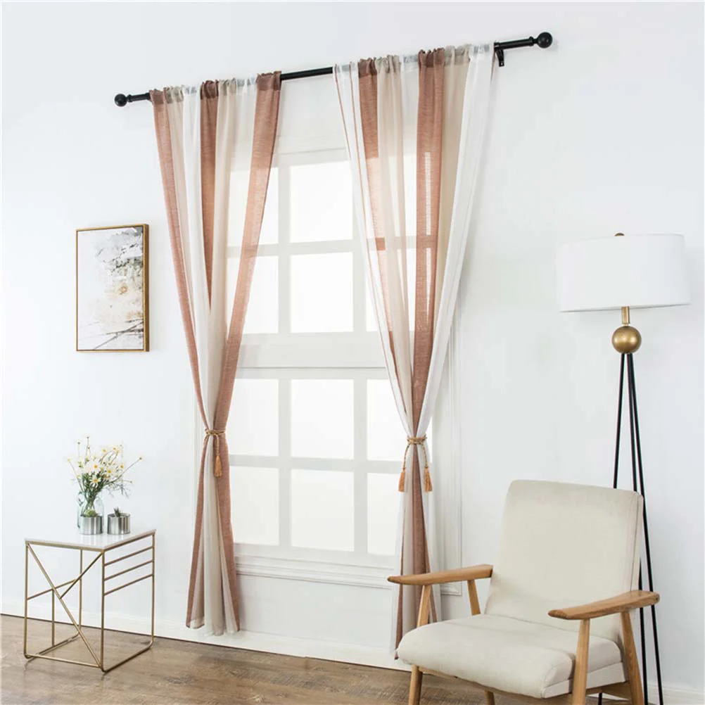 

Window Curtains Sheer Curtain Panels Vertical Yarn Windows Voile Stripe Beige Grey Tulle Screen Drape Linen Decorations