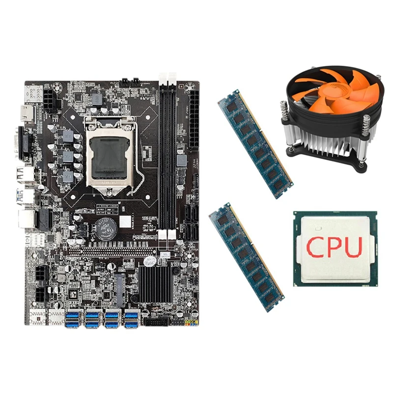 B75 ETH Mining Motherboard+Random CPU+Cooling Fan+2X4G DDR3 1333Mhz RAM Support DDR3 B75 USB BTC Miner Motherboard