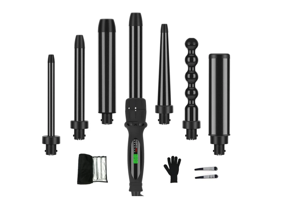 

7 in 1 Curling Wand Set with 7 Interchangeable Barrels and Heat Protective Glove Auto Shut Off Dual Voltage