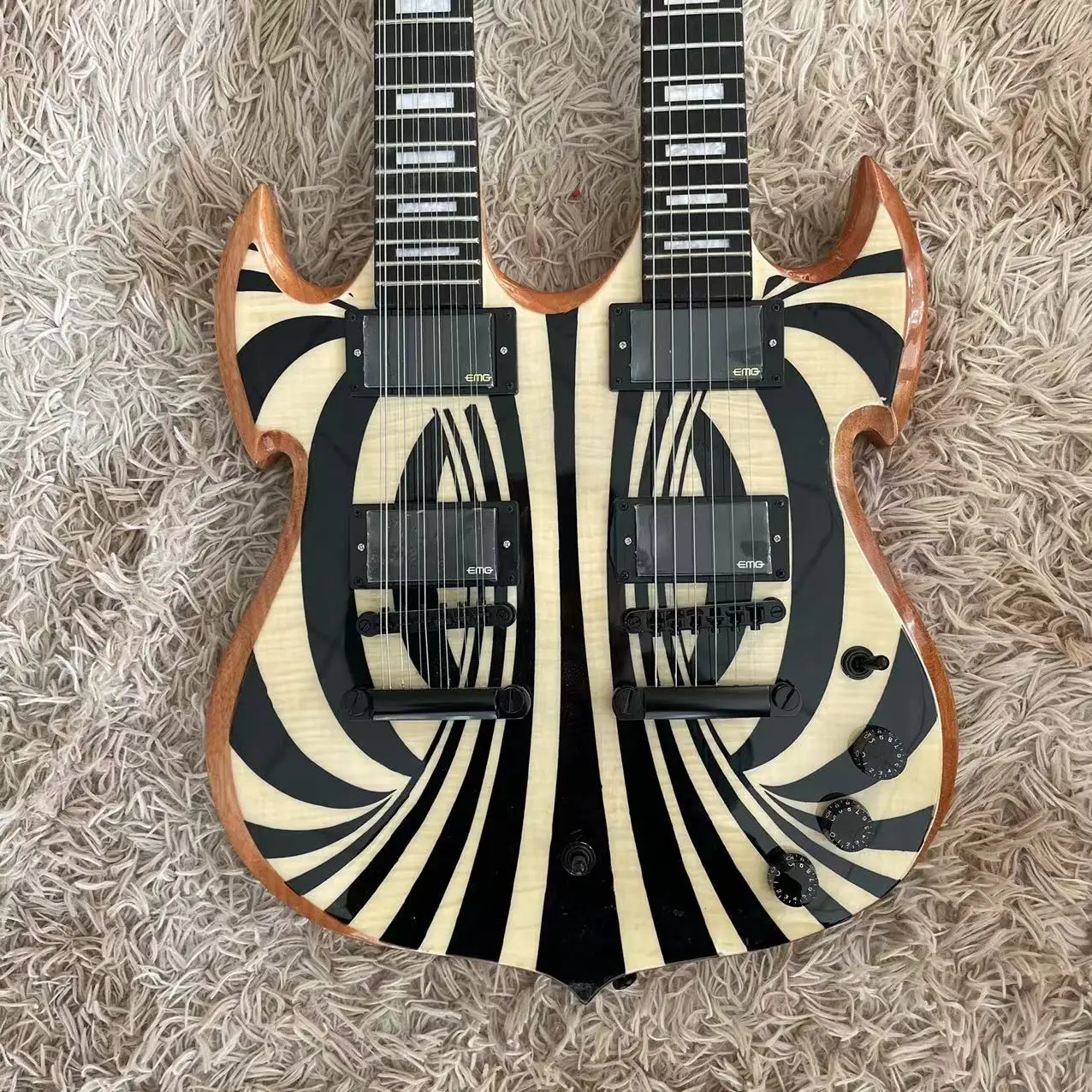 

Специальная двухголовая электрическая гитара ZAKK, 12-струнная + 6-струнная карта водной передачи, корпус из дерева красного дерева, пикап EMG, L