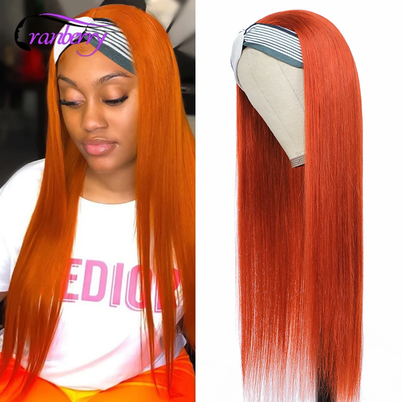

Orange Straight Hair Headband Wigs For Black Women Cranberry Hair Peruvian Full Machine Made Colored Human Hair Wigs