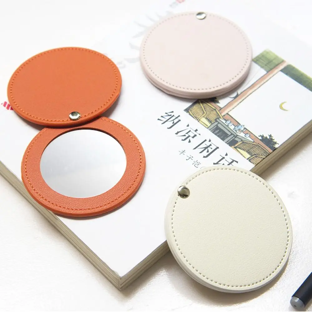 

Elegant Fashion Round Makeup Mirror Portable PU Mini Pocket Folding Small Round Mirror Girl Travel Makeup Mirror