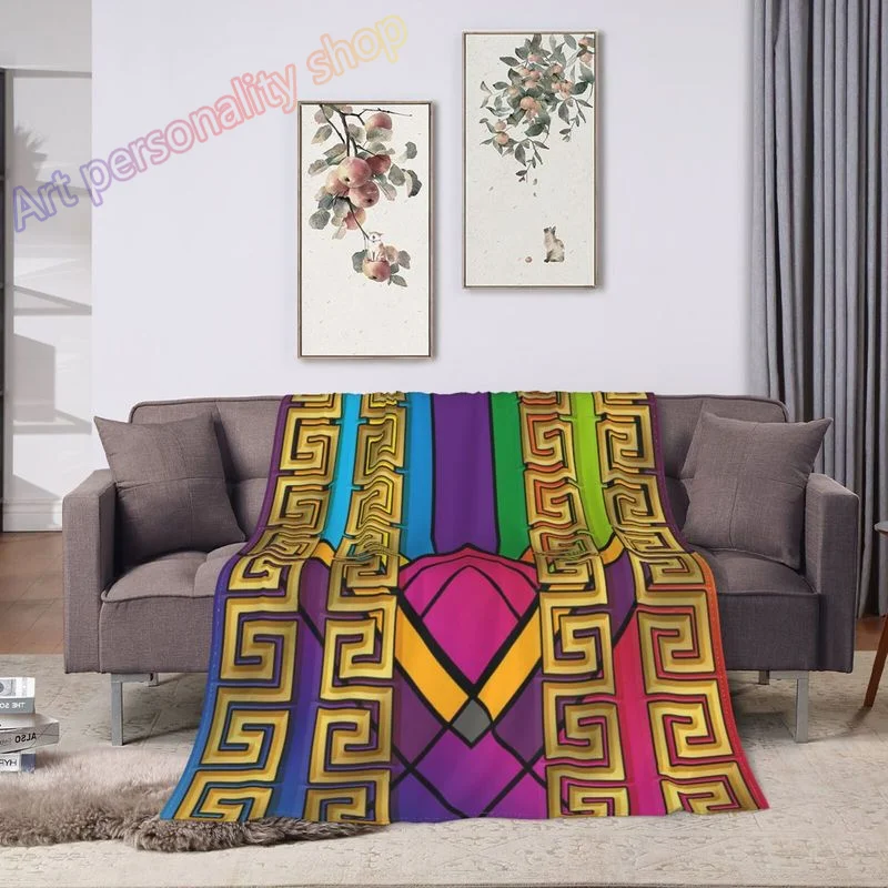 Роскошное черное золотое греческое одеяло Meander фланелевые покрывала