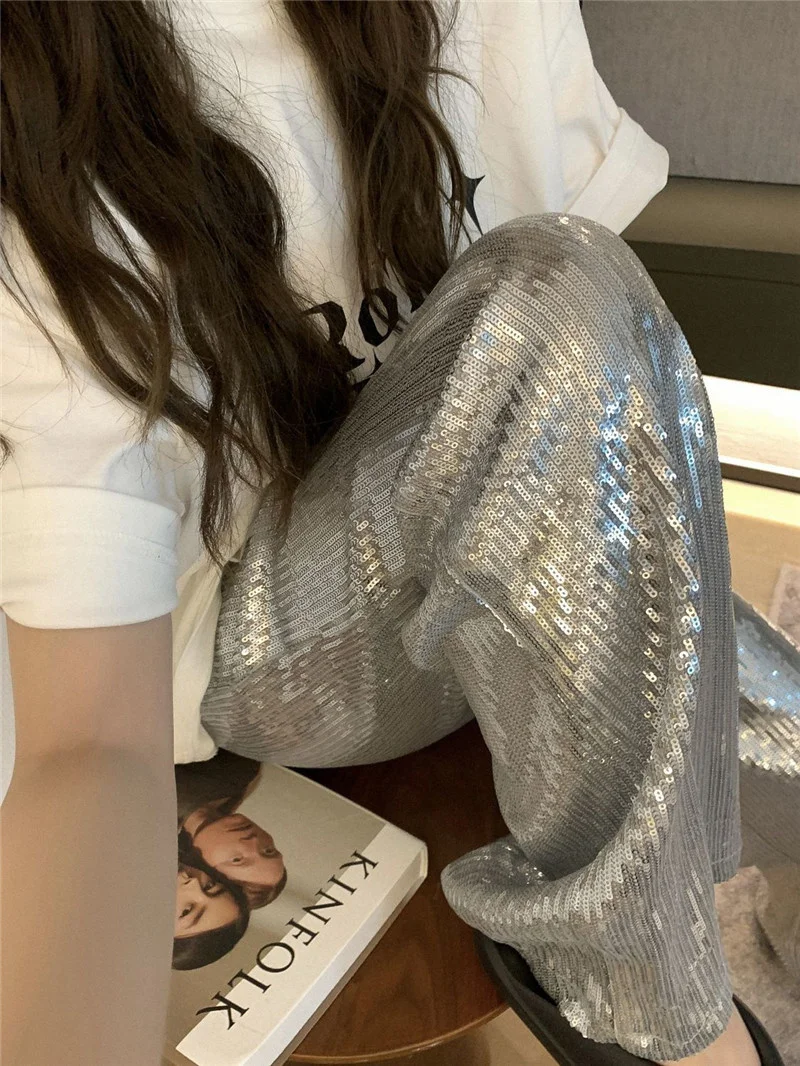 

Блестящие повседневные женские свободные стройнящие прямые брюки с завышенной талией Корейская версия простого дышащего летнего стиля для поездок