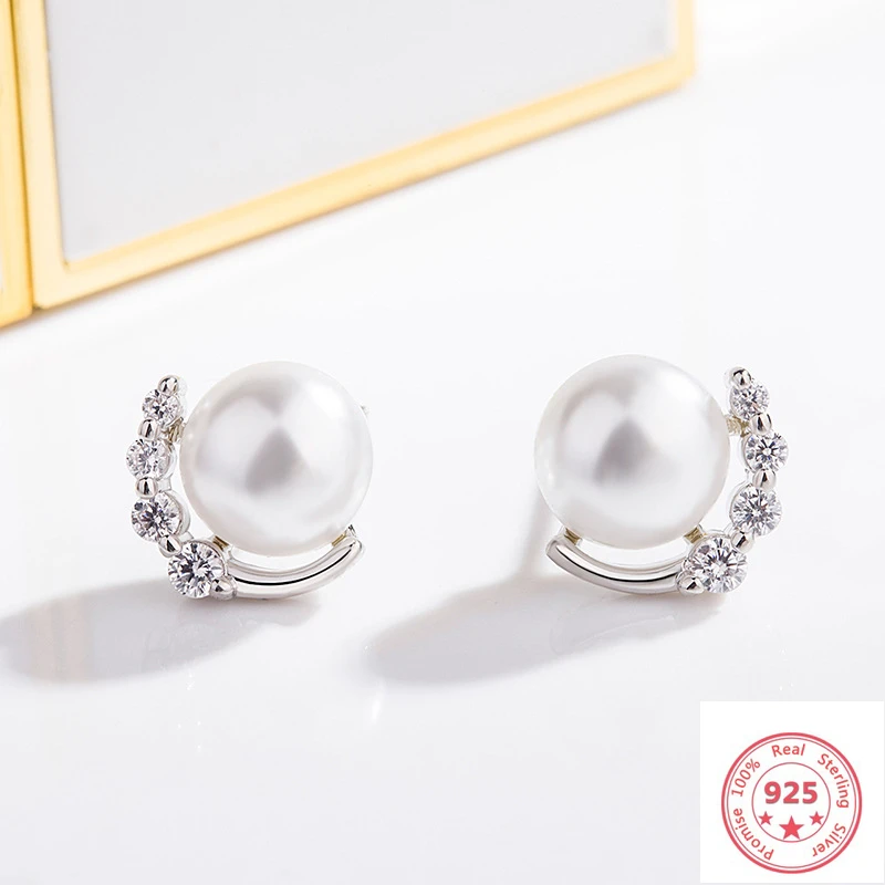 

925 Sterling Silver Diamond Earrings for Women Aros Mujer Orecchini Pearl Bizuteria Wedding Gemstone Garnet Stud Earring Jewelry