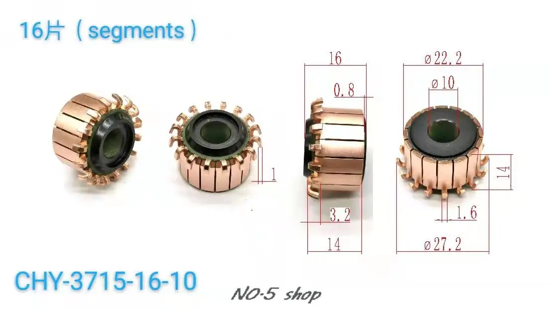 

10Pcs 22.2x10x14(16)x16P Copper Bars Electric Motor Commutator