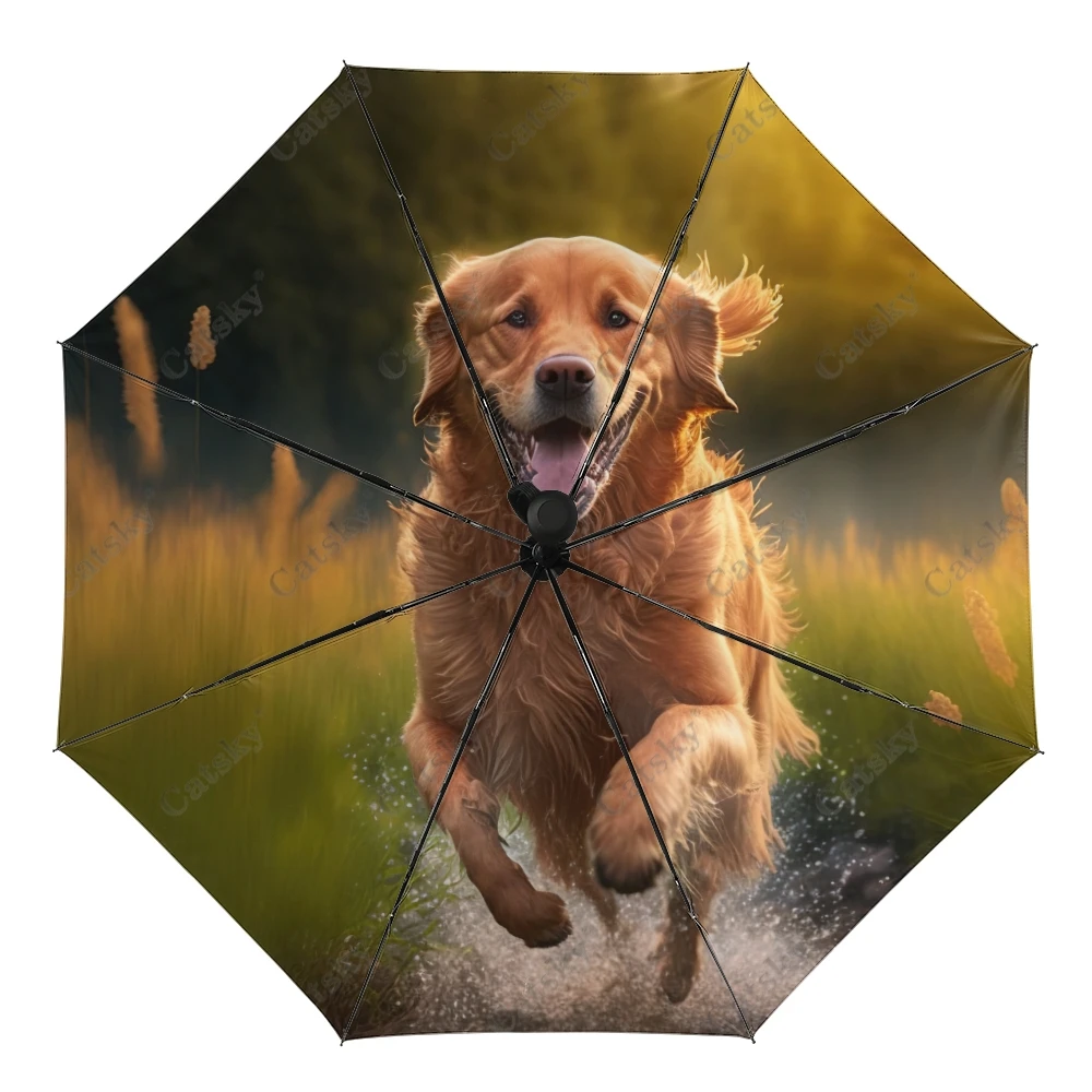 

Funny Golden Retriever Dog Umbrella Rain Women 3-Folding Fully Automatic Umbrellas Sun-Protection Outdoor Travel Tool Parapluie