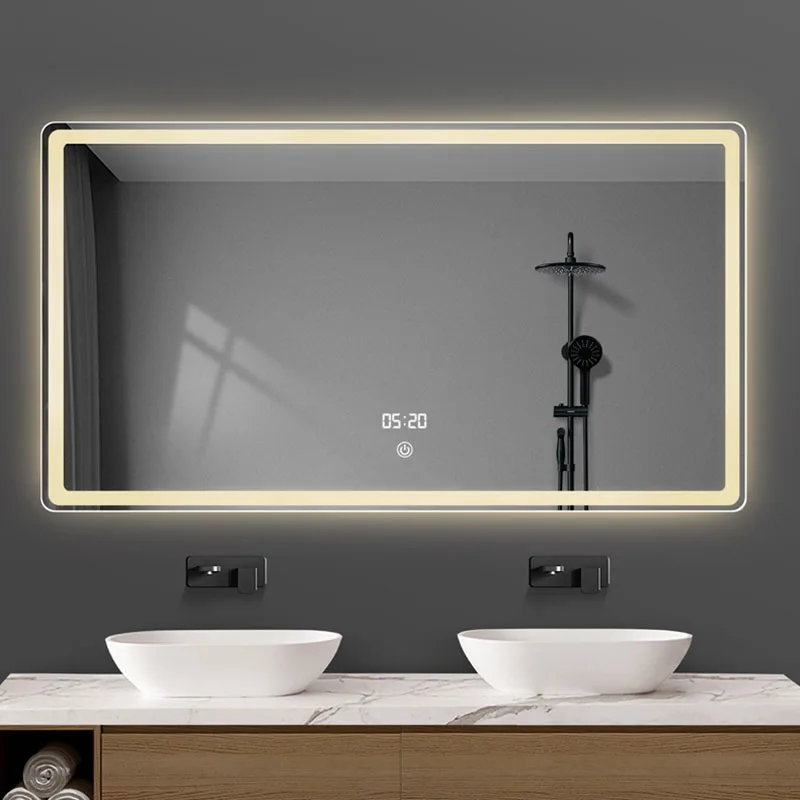 

Rectangle Wall Mirror Decorative Touch Switch Bathroom Decorative Mirror Modern Smart With Lights Espelho Room Accessories