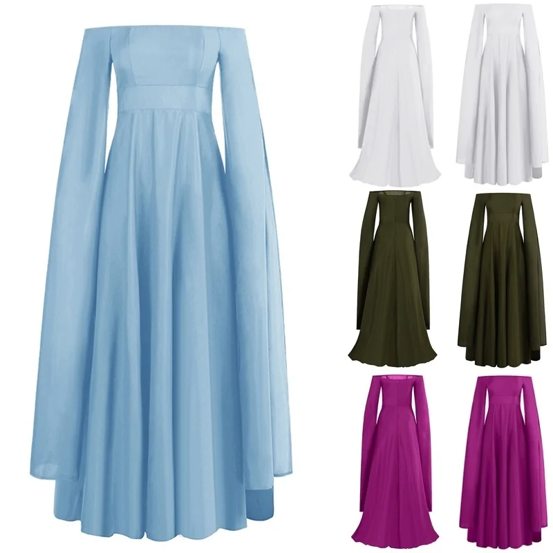 

XXXXXL Plus Size Womens Vintage Medieval Floor Length Dress Off Shoulder Half Sleeve Cosplay Dress Princess Dresses 5 Colors