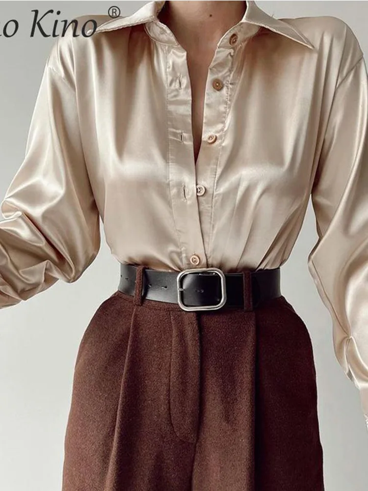 Атласная женская рубашка поло воротник элегантные офисные женские рубашки топы